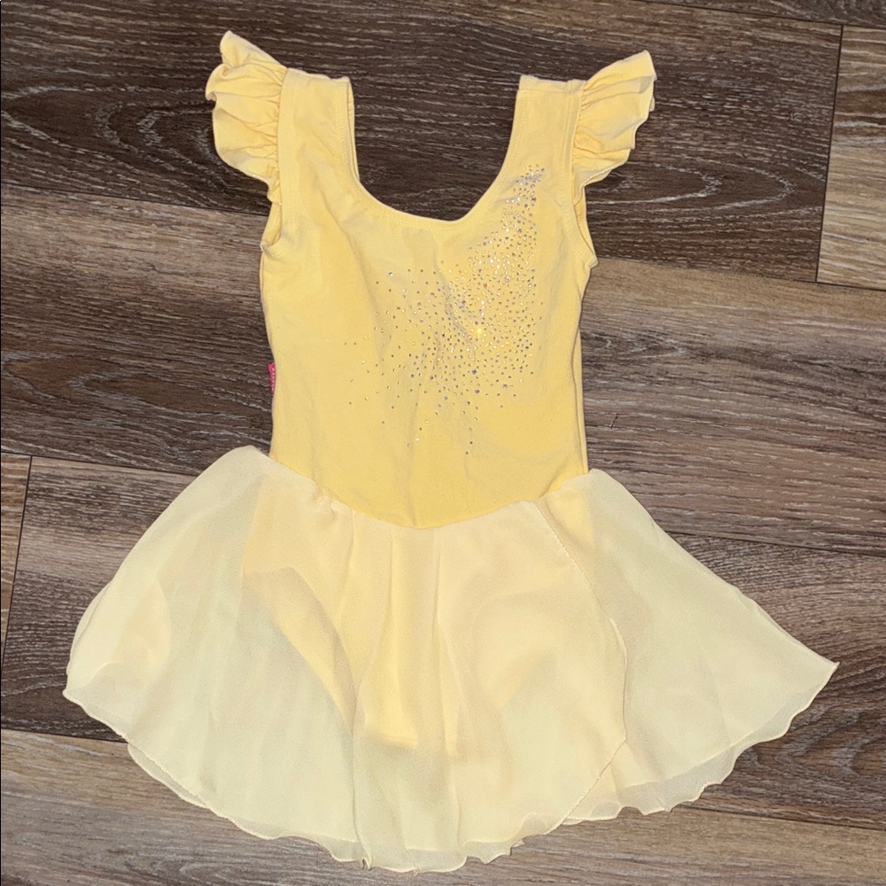 Aterre Korean Brand Yellow Girls' Ballet Tutu Leotard with Sparkle Accents